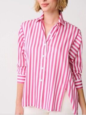 J. McLaughlin Striped Pink & White Button-Up Shirt - Women Cotton Large